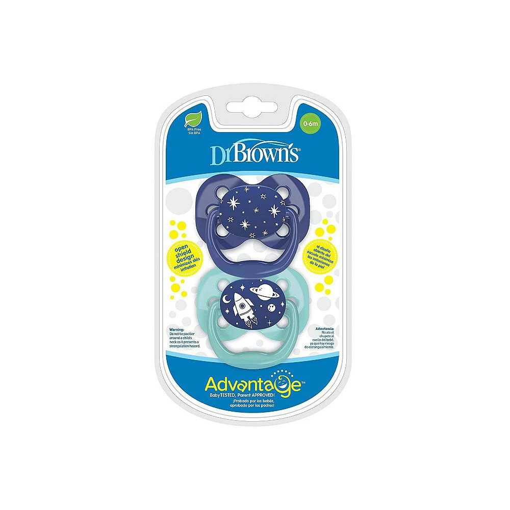 商品Dr. Browns|Advantage Symmetrical Pacifier, Blue, 2 Pack, 0-6m,价格¥112,第2张图片详细描述