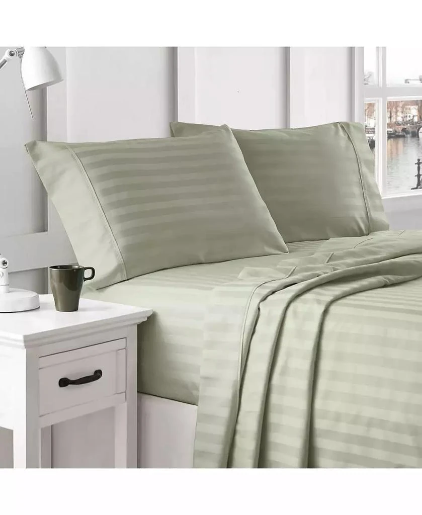 商品Brielle Home|300 Thread Count Cotton Dobby Stripe 4-Pc. Sheet Set, California King,价格¥519,第2张图片详细描述