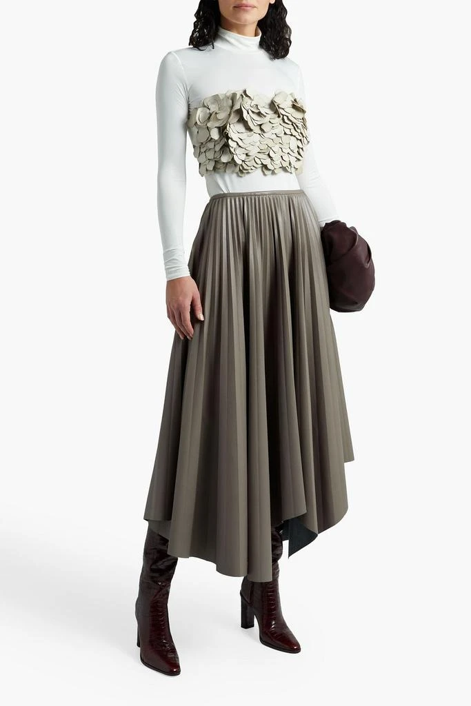 商品Brunello Cucinelli|Strapless floral-appliquéd leather and stretch-cotton jersey top,价格¥5232,第4张图片详细描述