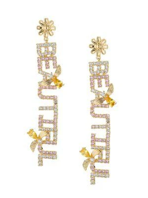 商品Eye Candy LA|The Luxe Bee Beautiful 18K Goldplated & Crystal Drop Earrings,价格¥326,第1张图片