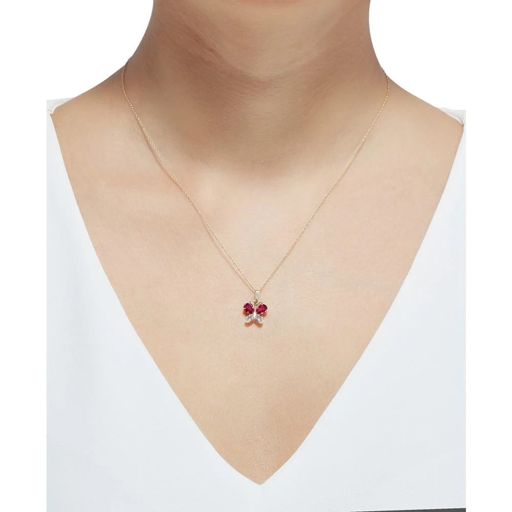 商品Macy's|Lab-Created Ruby (1 ct. t.w.) & Lab-Created White Sapphire (5/8 ct. t.w.) Butterfly 18" Pendant Necklace in 14k Gold,价格¥757,第2张图片详细描述