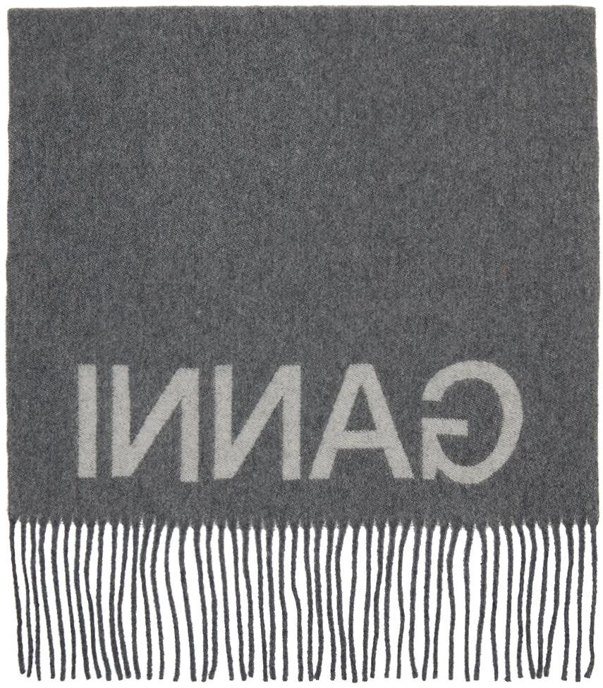 商品Ganni|Gray Fringe Logo Scarf,价格¥624,第2张图片详细描述
