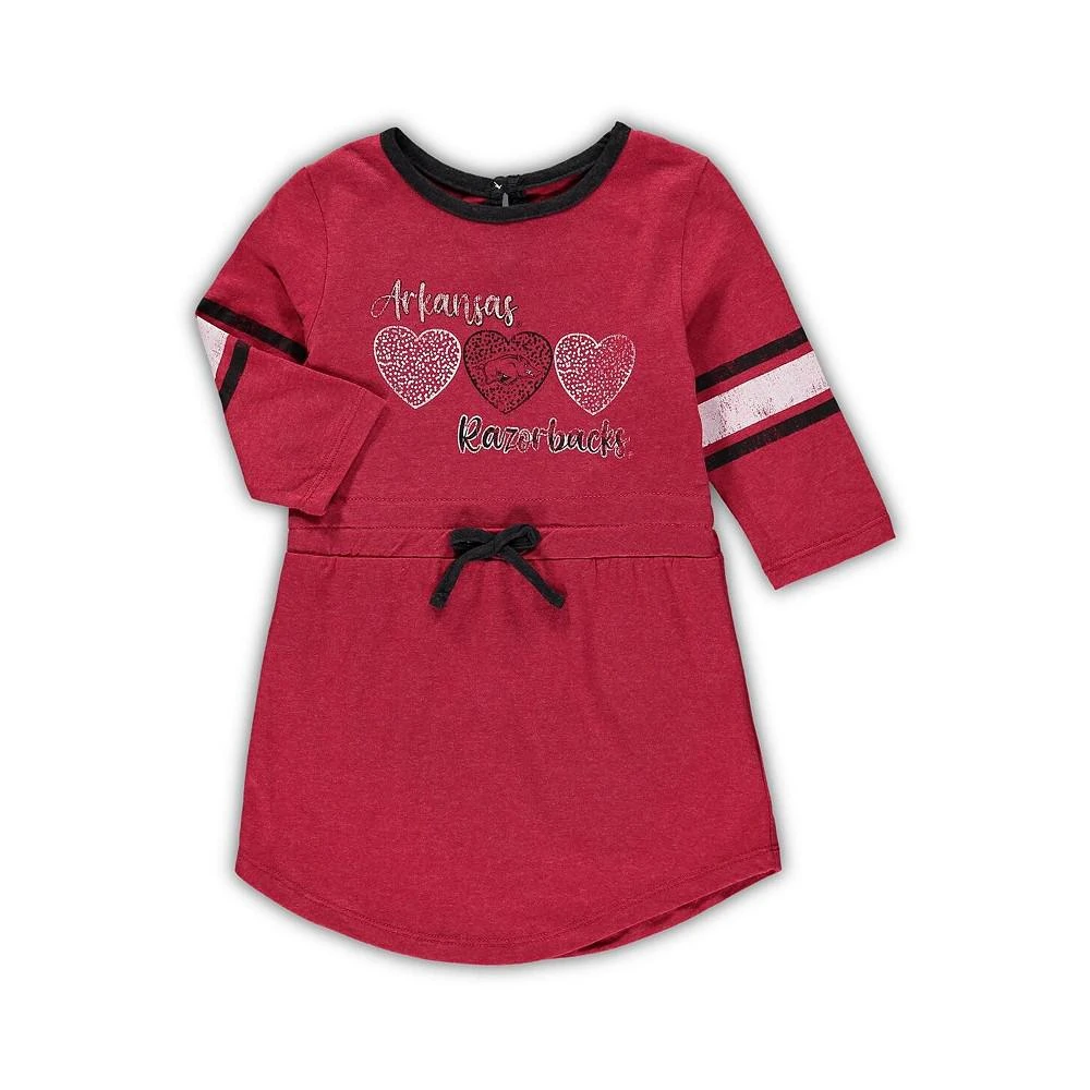 商品Colosseum|Toddler Girls Heathered Cardinal Arkansas Razorbacks Poppin Sleeve Stripe Dress,价格¥224,第3张图片详细描述