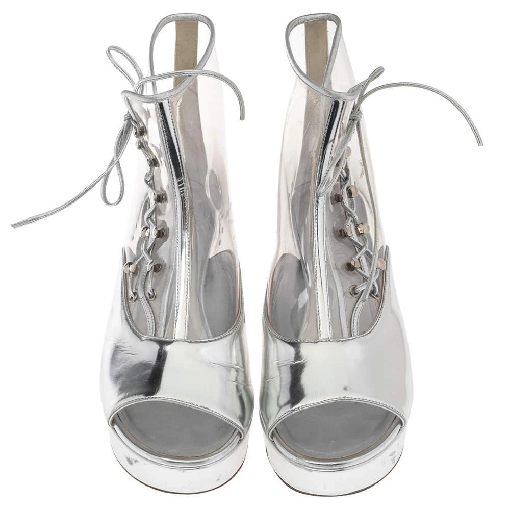 商品[二手商品] Chanel|Chanel Silver/Transparent Leather and PVC Lace Open Toe Ankle Boots Size 40,价格¥4487,第3张图片详细描述