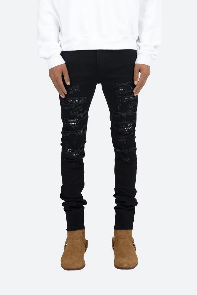 商品MNML|X165 Paisley Skinny Denim - Black/Black,价格¥286,第1张图片