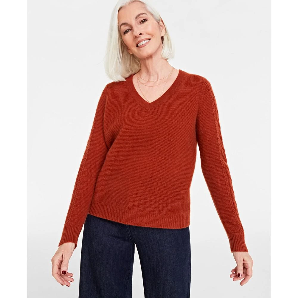 商品Charter Club|Women's 100% Cashmere Cable-Knit-Sleeve Sweater, Created for Macy's,价格¥627,第1张图片