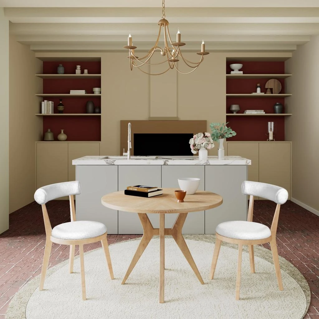 商品Streamdale Furniture|Streamdale Mid-Century Round Dining Set: Table & 2 Chairs, Oak Finish,价格¥4433,第1张图片