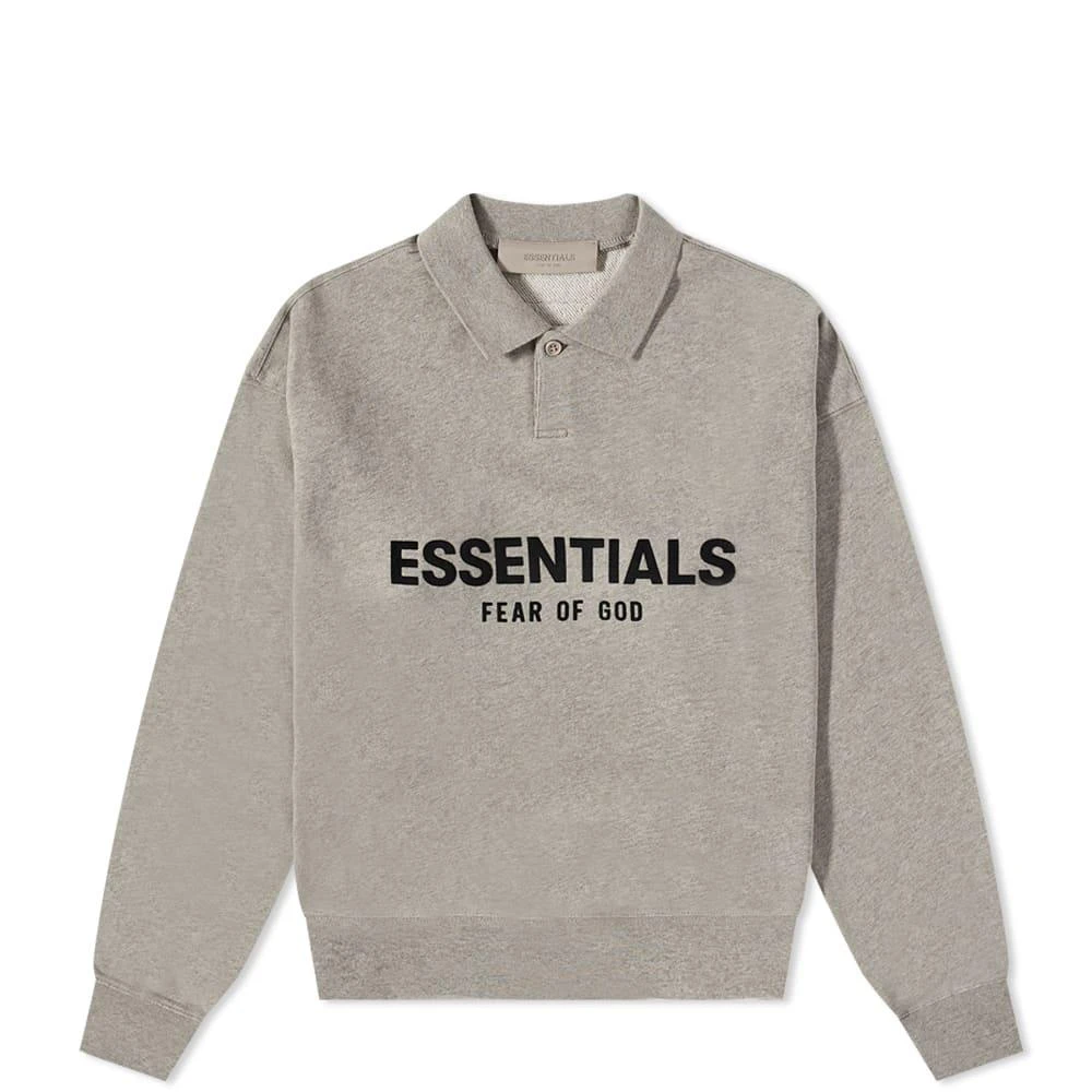 商品Essentials|FEAR OF GOD ESSENTIALS Kids Logo Long Sleeve Polo - Dark Oatmeal,价格¥293,第1张图片