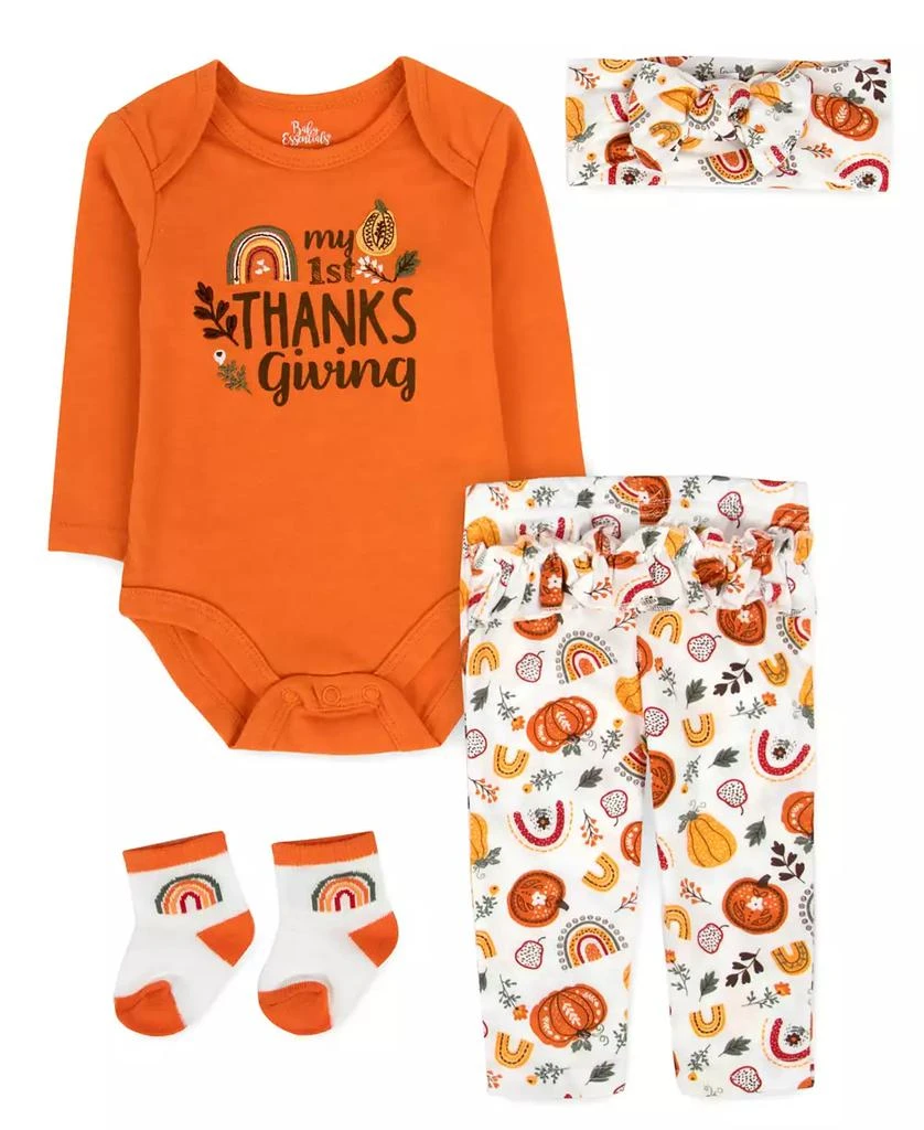 商品Baby Essentials|Baby Girls My 1st Thanksgiving Pumpkins and Rainbow Bodysuit, Pants, Socks and Headband, 4 Piece Set,价格¥90,第1张图片