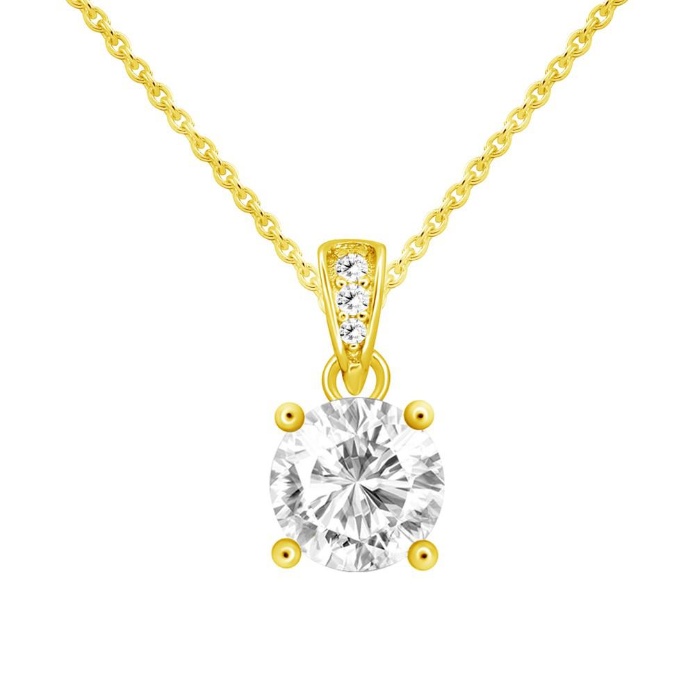 Cubic Zirconia Solitaire Pendant Necklace, 16" + 2" extender in Silver or Gold plate商品第1张图片规格展示