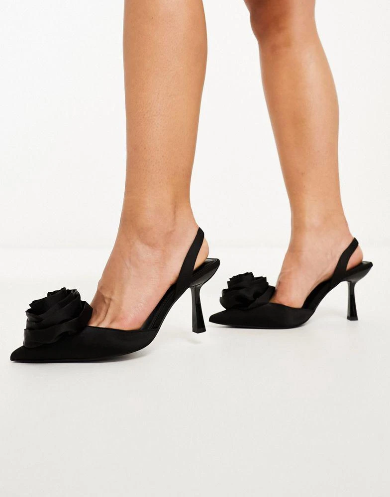 商品ASOS|ASOS DESIGN Wide Fit Sia corsage slingback mid heeled shoes in black,价格¥225,第2张图片详细描述