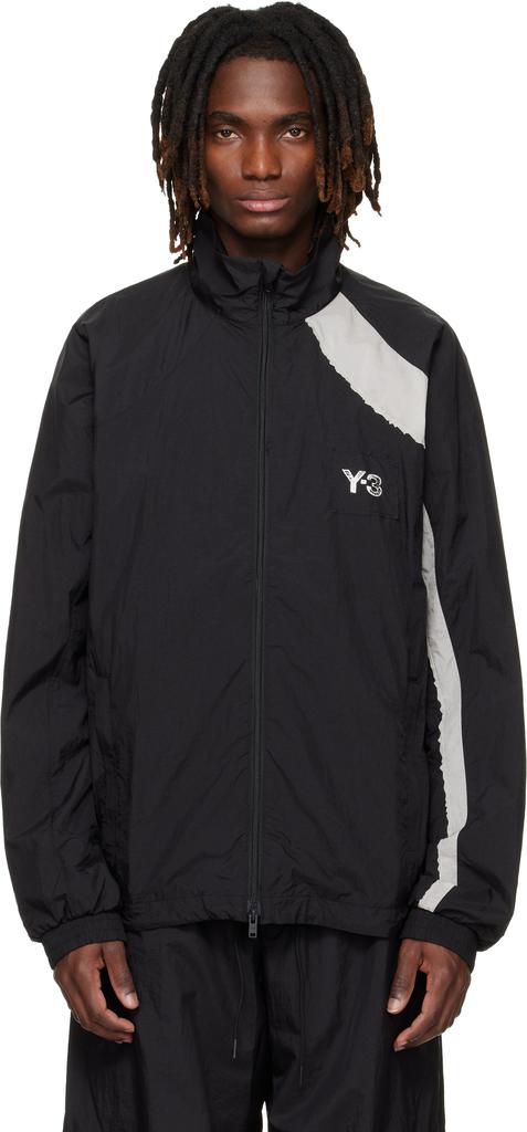 Veste en nylon noir à bords francs et trois bandes image 2