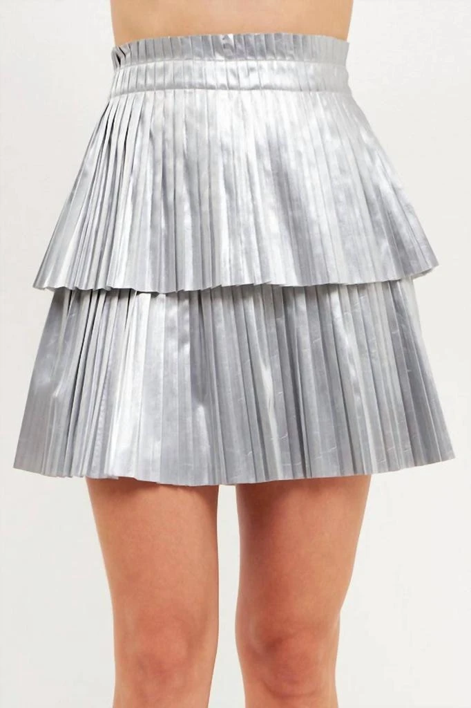 商品Endless Rose|Holiday Party Pleated Mini Skirt In Silver,价格¥350,第2张图片详细描述