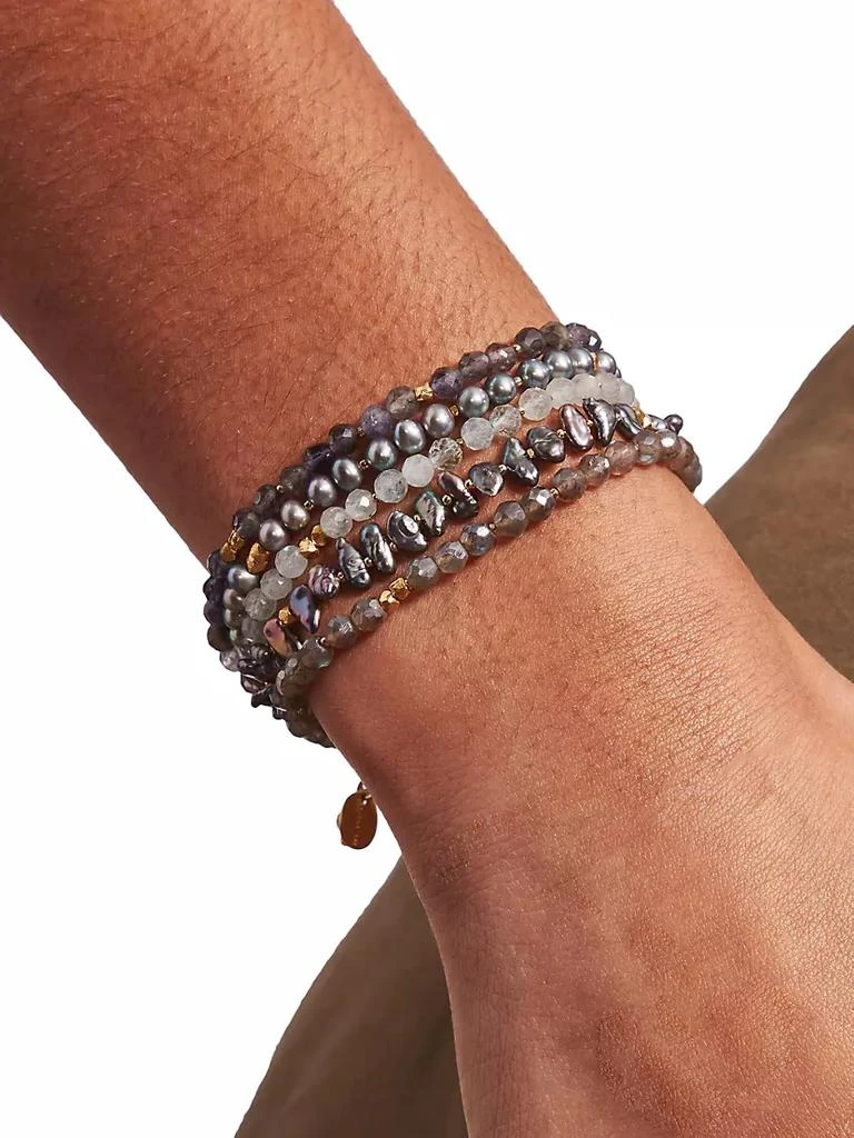 商品Chan Luu|Naked 18K Gold-Plated, Turquoise &amp; Freshwater Pearl Wrap Bracelet,价格¥1836,第2张图片详细描述