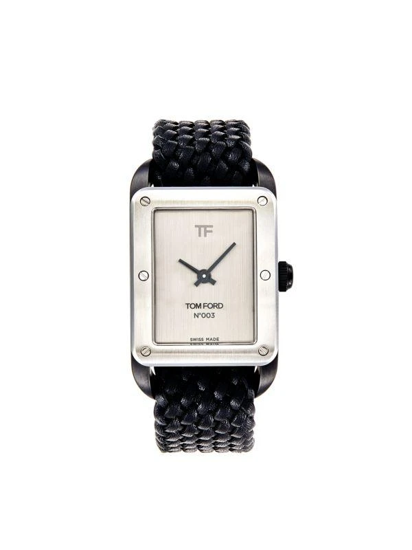 商品Tom Ford|No.003 31MM Stainless Steel & Braided Leather Strap Watch,价格¥6001,第1张图片