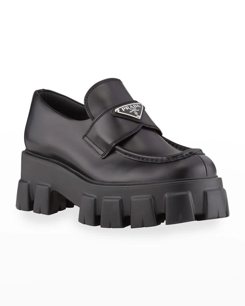 商品Prada|Monolith Leather Logo Platform Loafers,价格¥9520,第2张图片详细描述