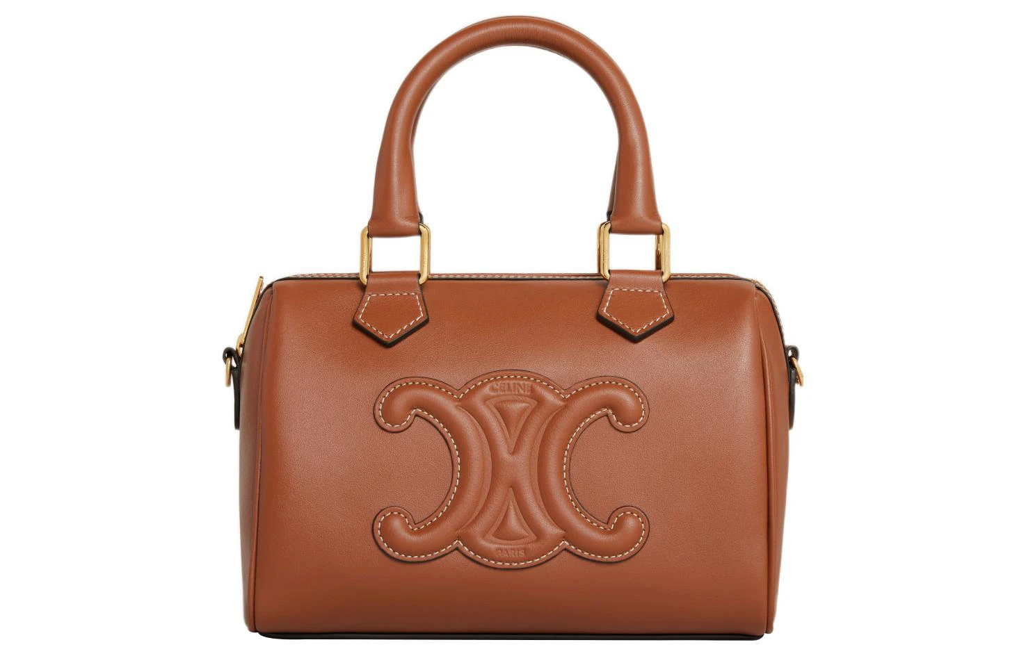 商品[国内直发] Celine|赛琳 Triomphe 凯旋门标志可拆卸可调节肩带 光滑牛皮革 波士顿包单肩斜挎手提包 小号 女款 黄褐色,价格¥14513,第1张图片