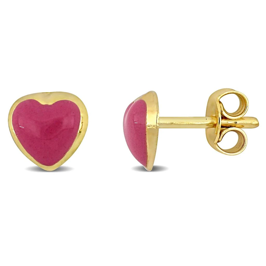 商品Mimi & Max|Pink Enamel Heart Stud Earrings in 14k Yellow Gold,价格¥566,第1张图片