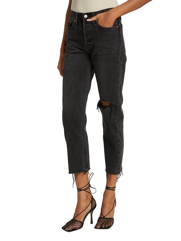 商品Levi's|Wedgie High-Rise Frayed Ripped Knee Crop Straight-Leg Jeans,价格¥252,第4张图片详细描述