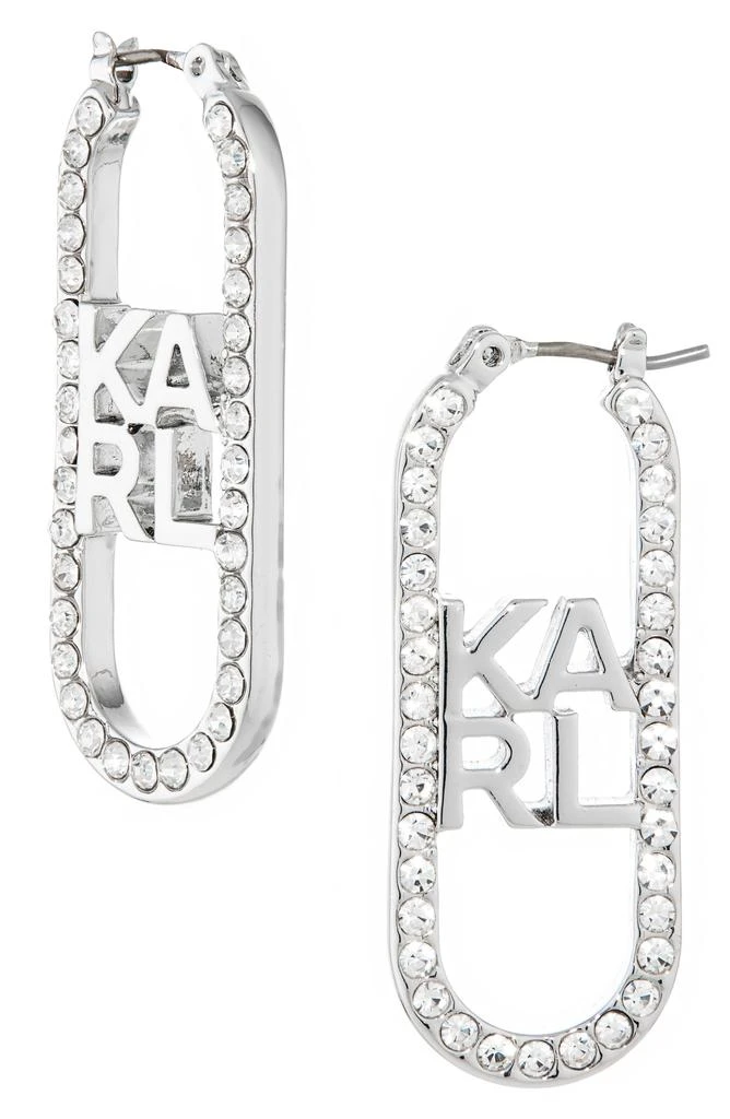 商品Karl Lagerfeld Paris|Crystal Logo Oval Hoop Earrings,价格¥105,第1张图片