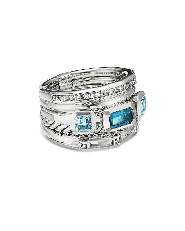 商品David Yurman|Sterling Silver Stax Wide Ring with Hampton Blue Topaz & Diamonds,价格¥11212,第1张图片