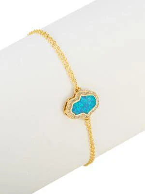 商品Eye Candy LA|Goldplated Sterling Silver, Blue Opal, & Crystal Chain Hamsa Pendant Necklace,价格¥204,第1张图片