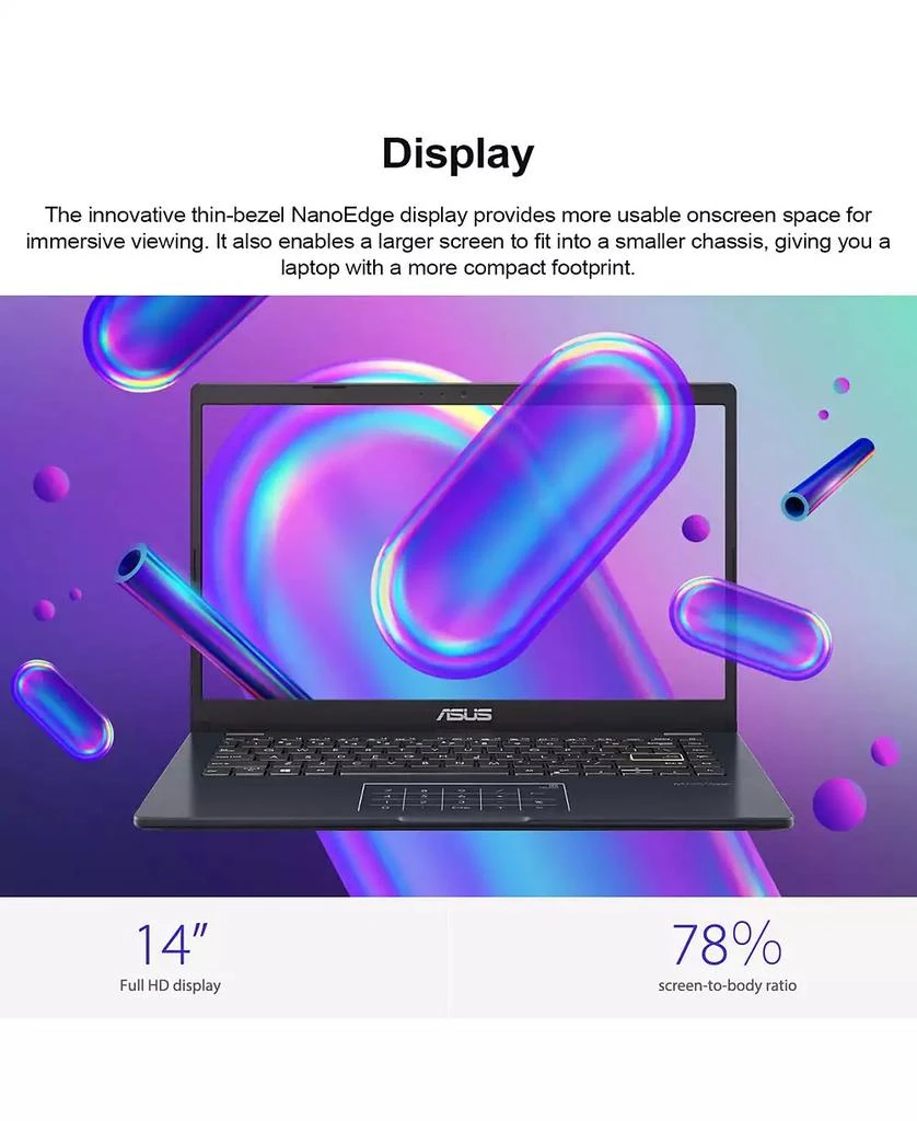 商品ASUS|14" Daily Traditional Laptop Intel Celeron N4500 4GB RAM Intel UHD Graphics 64GB eMMC Storage Windows 11 Home FHD 60Hz - Blue,价格¥1453,第5张图片详细描述