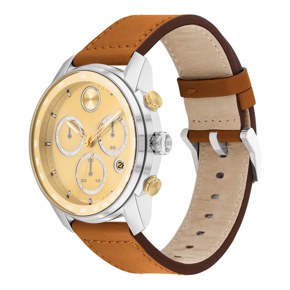 Men's Swiss Chronograph Bold Verso Brown Leather Strap Watch 44mm商品第2张图片规格展示