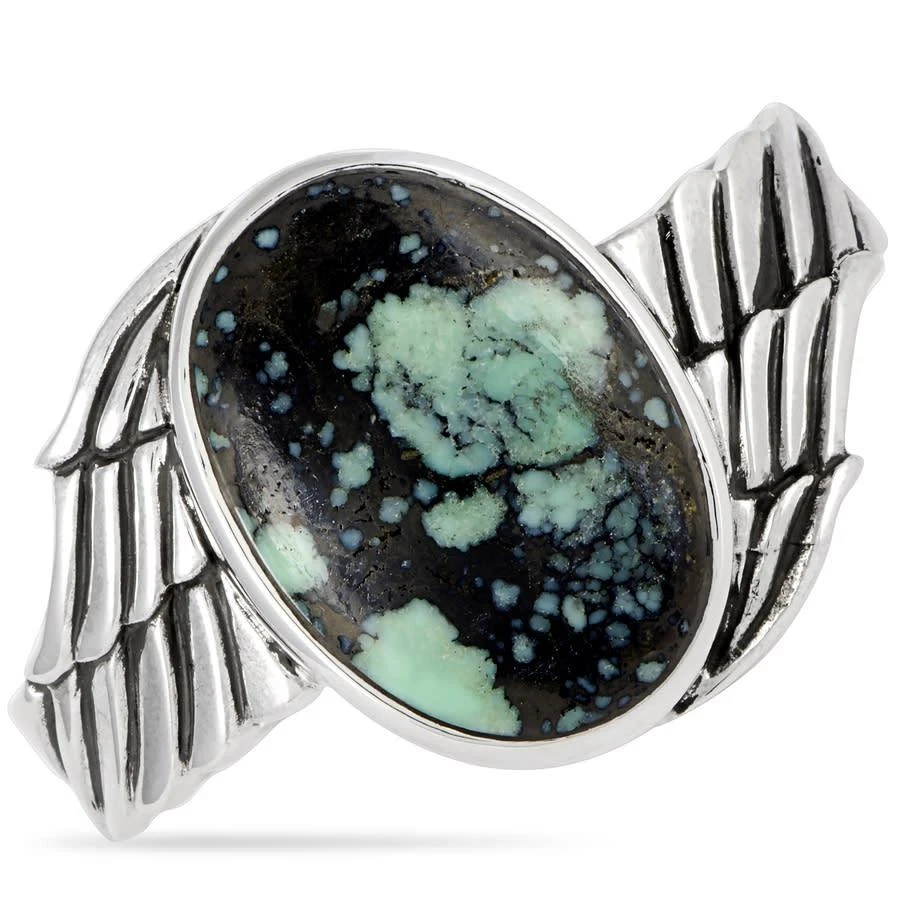 商品LB Exclusive|King Baby Silver and Spotted Turquoise Wing Top Hat Cuff Bracelet Size 7.5,价格¥5950,第1张图片