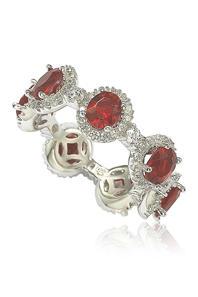 商品Suzy Levian|Sterling Silver Prong Set Red CZ & Pave Halo Station Eternity Band Ring,价格¥1090,第5张图片详细描述