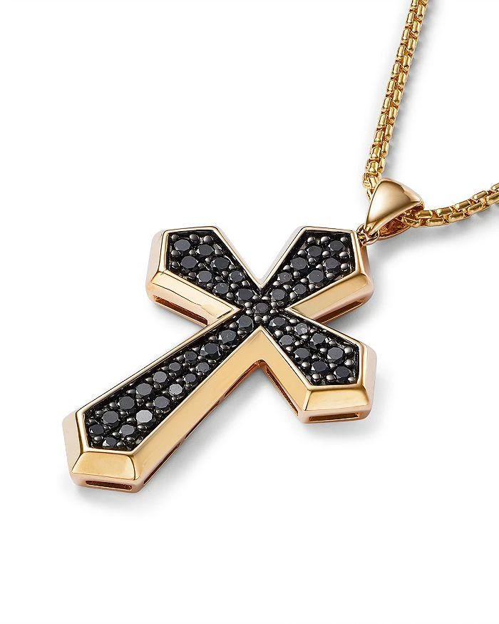 商品Bloomingdale's|Men's Black Diamond Cross Pendant Necklace in 14K Yellow Gold, 1.0 ct. t.w.,价格¥17476,第3张图片详细描述