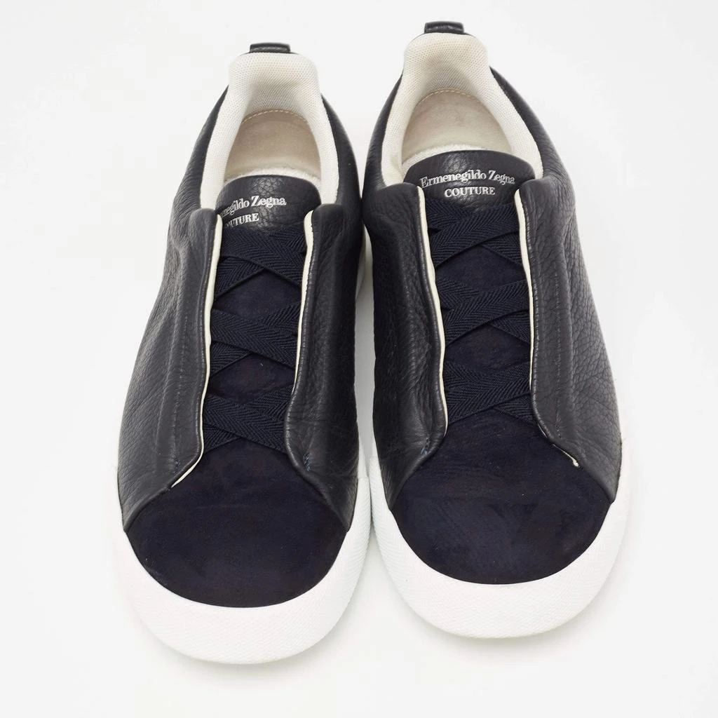 商品[二手商品] Zegna|Ermenegildo Zegna Black/Navy Blue Leather and Suede Triple Stitch Slip-On Sneakers Size 40,价格¥2512,第3张图片详细描述