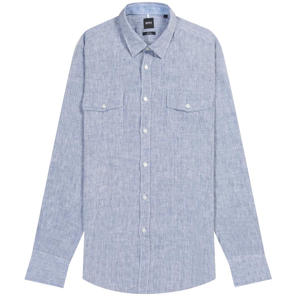 商品Hugo Boss|HUGO BOSS Ronni 53T Linen Shirt Blue,价格¥531,第1张图片