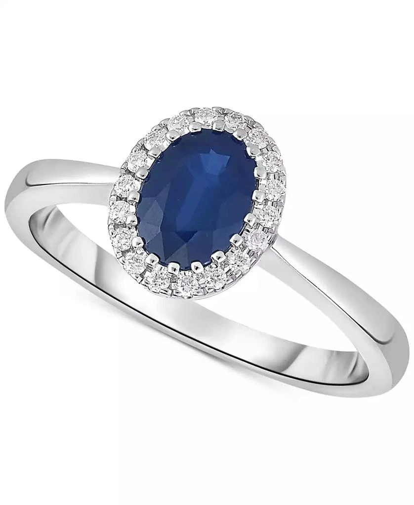 商品Macy's|Sapphire (7/8 ct. t.w.) & Diamond (1/10 ct. t.w.) Halo Ring in 14k White Gold,价格¥3920,第1张图片