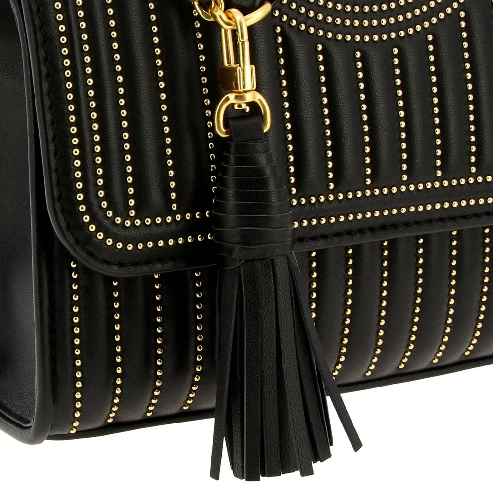 TORY BURCH 女士黑色皮革绗缝金属颗粒装饰链条单肩斜挎包 52310-612 商品