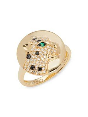 商品Effy|​14K Yellow Gold, Diamond & Emerald Jaguar Ring,价格¥8844,第1张图片