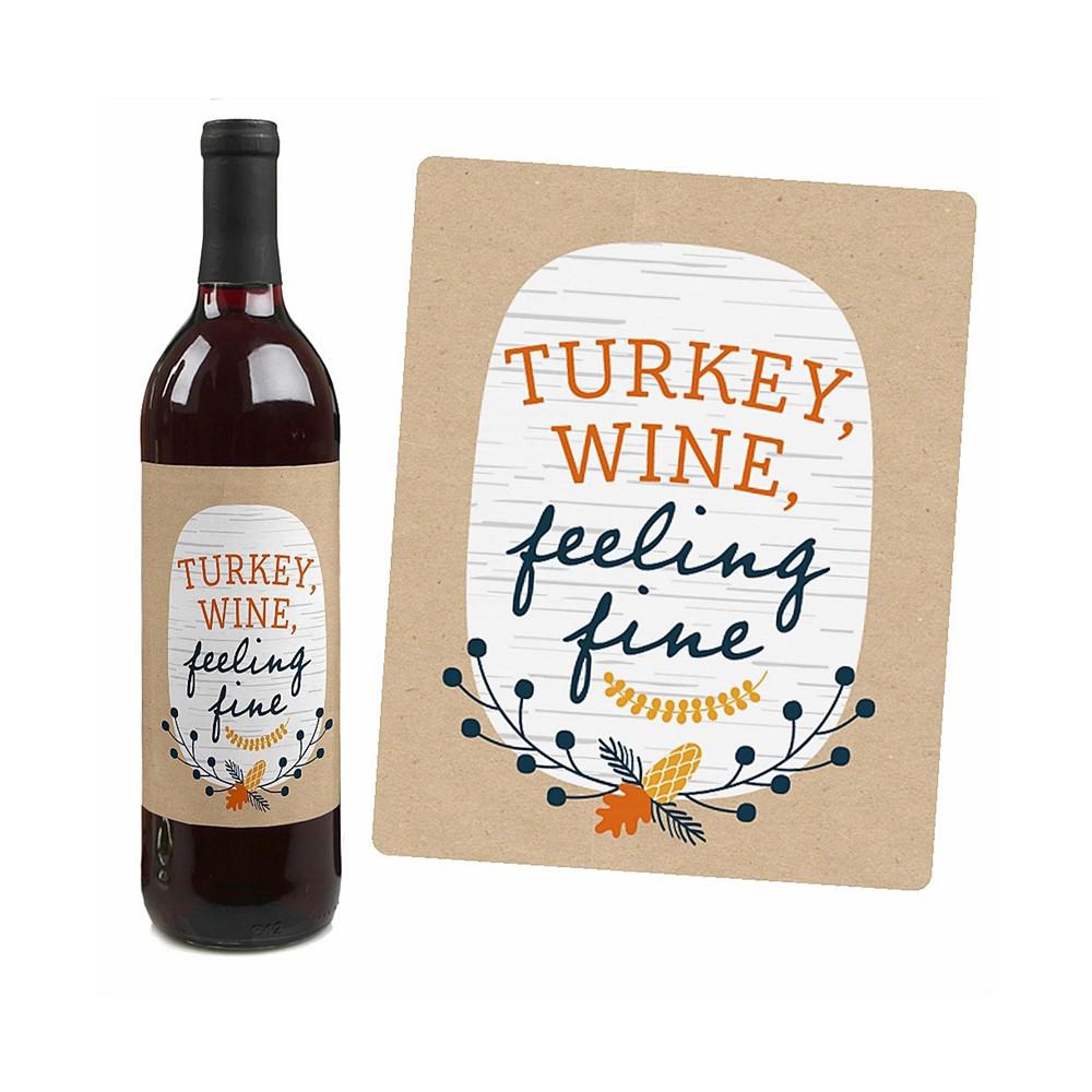 Happy Thanksgiving - Fall Harvest Party Decorations for Women and Men - Wine Bottle Label Stickers - Set of 4商品第3张图片规格展示