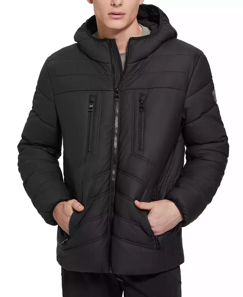 商品GUESS|Men's Quilted Faux Leather Hooded Jacket,价格¥692,第4张图片详细描述