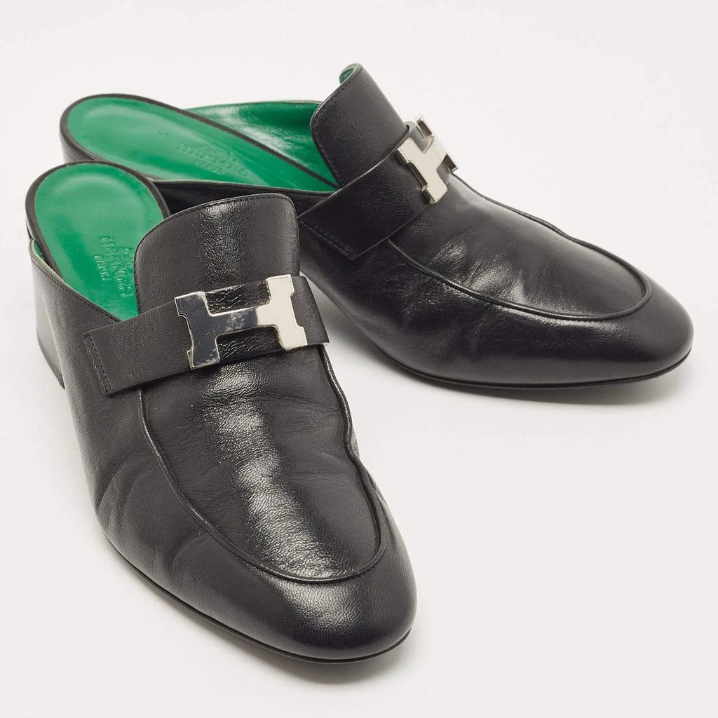 商品[二手商品] Hermes|Hermes Black Leather Paradis Block Heel Mule Sandals Size 38.5,价格¥5948,第4张图片详细描述