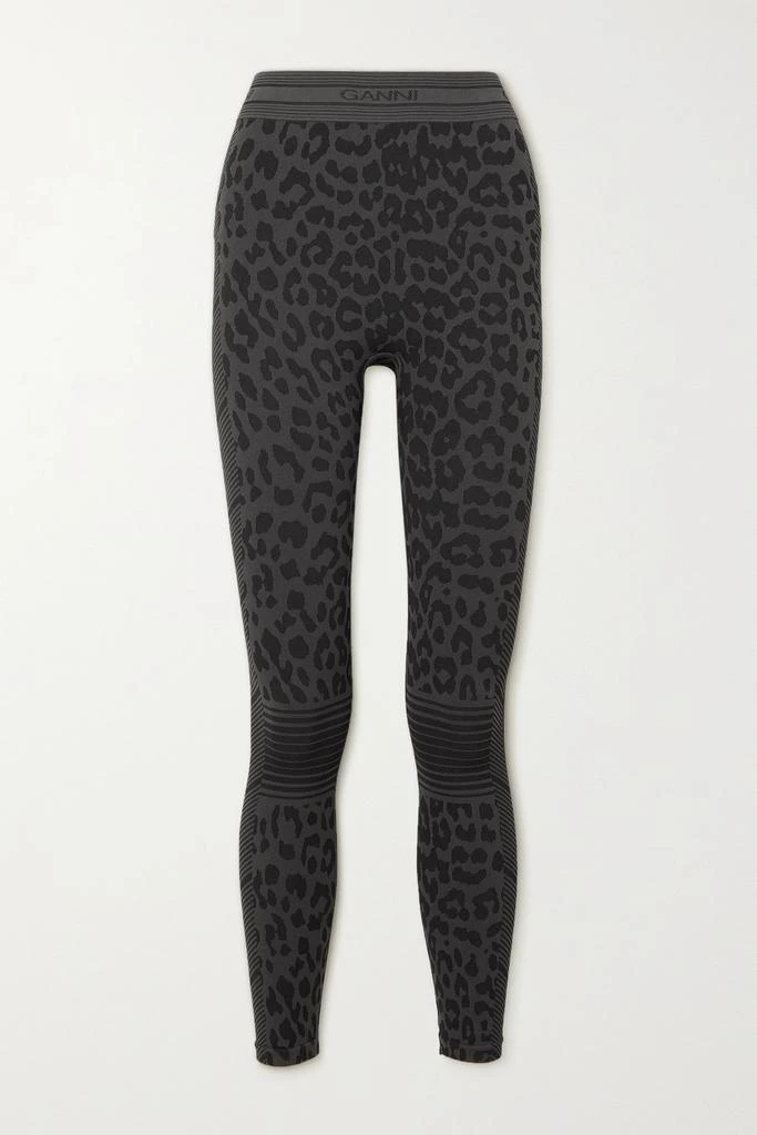 商品Ganni|豹纹提花弹力再生紧身运动裤,价格¥820,第1张图片
