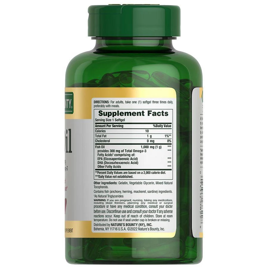 商品Nature's Bounty|Fish Oil With Omega 3 Softgels, 1000 Mg,价格¥171,第4张图片详细描述