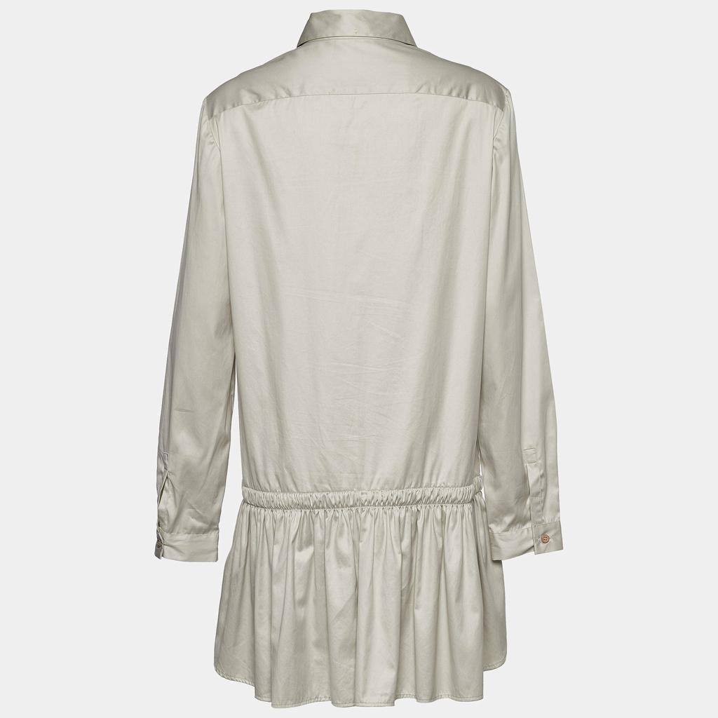 Prada Beige Cotton Gathered Hem Mini Shirt Dress L商品第2张图片规格展示