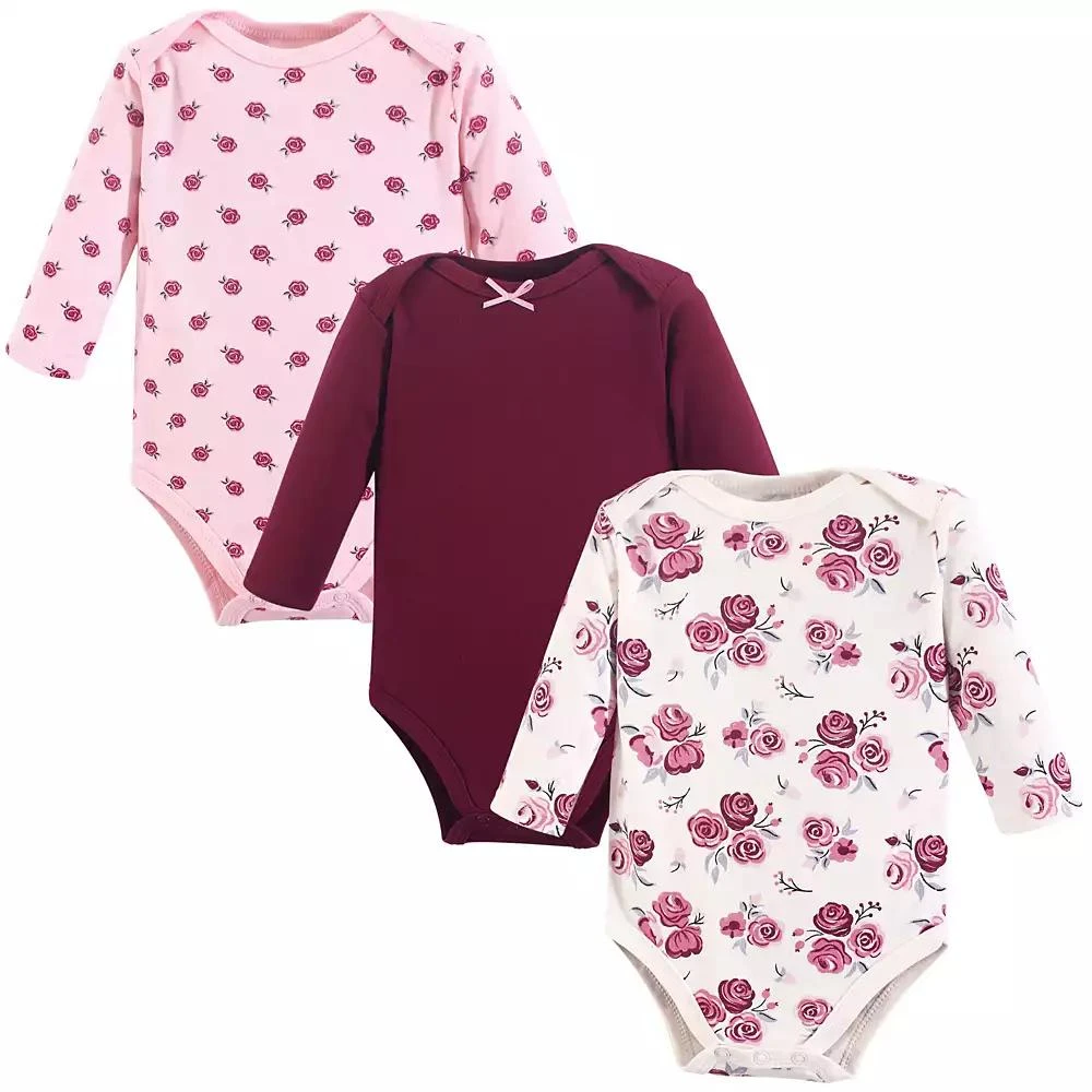商品Hudson|Baby Girls Cotton Long-Sleeve Bodysuits 3pk, Rose,价格¥149,第1张图片
