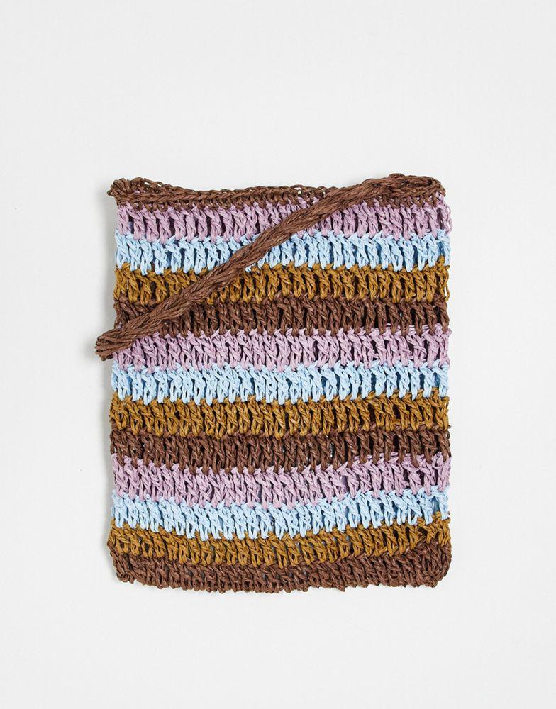 商品ASOS|ASOS DESIGN straw cross body bag in purple and beige stripe,价格¥154,第1张图片
