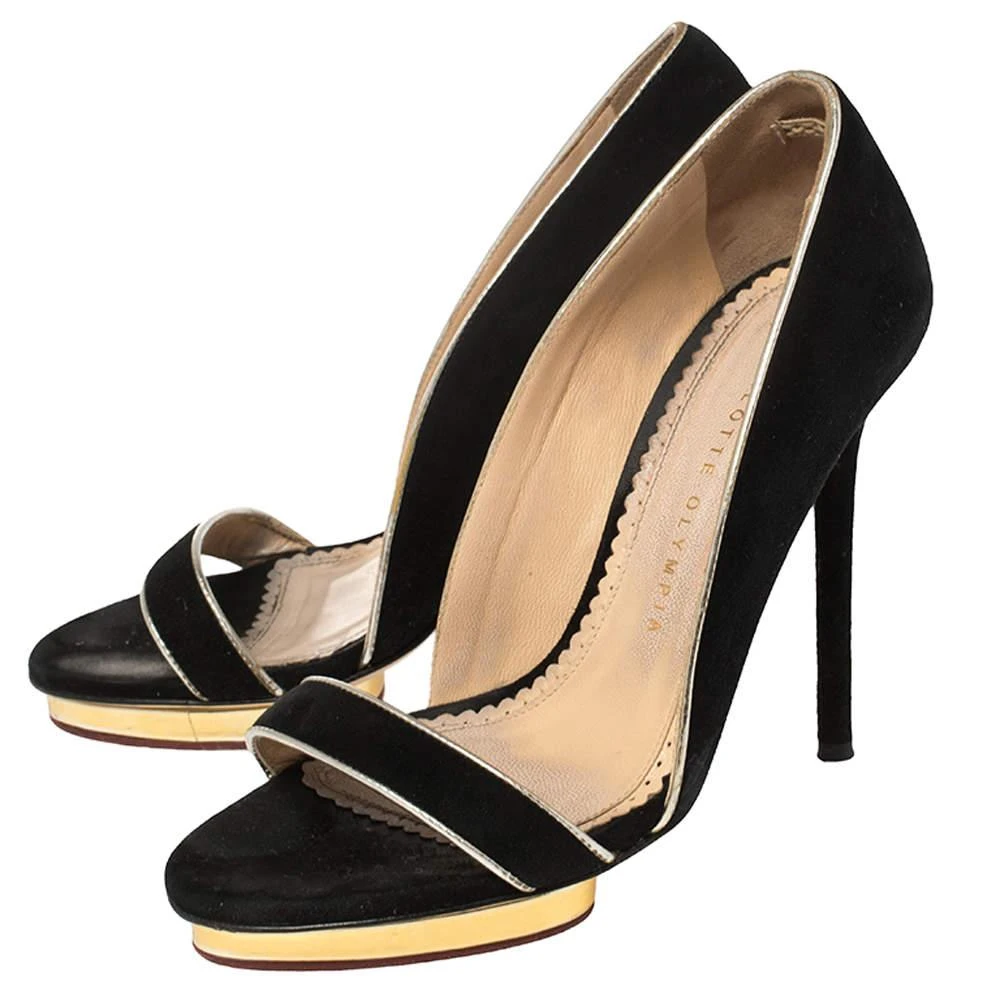 商品[二手商品] Charlotte Olympia|Charlotte Olympia Black Suede Christine Open Toe Sandals Size 36.5,价格¥1068,第4张图片详细描述