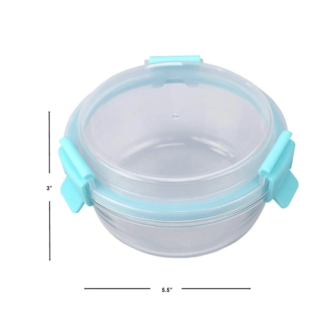 Home Basics Leak Proof 13 oz.  Round Borosilicate Glass Food Storage Container with Air-tight Plastic Lid, Turquoise 商品
