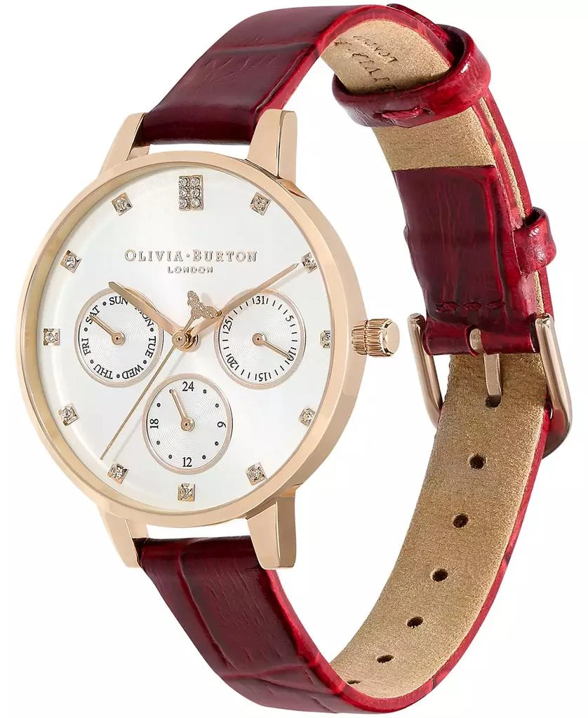 商品Olivia Burton|Women's Multifunction Burgundy Leather Strap Watch 34mm,价格¥1061,第2张图片详细描述