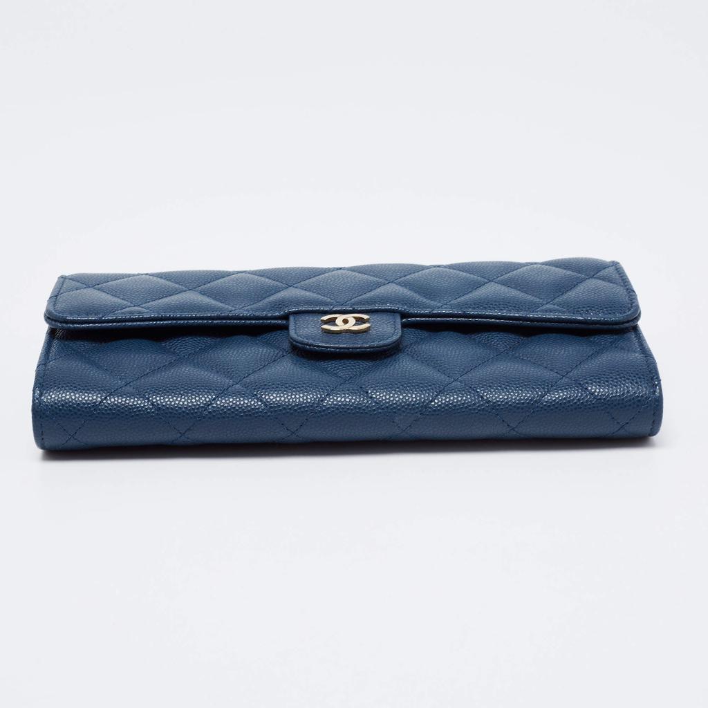 Chanel Blue Leather Classic Flap Wallet商品第6张图片规格展示