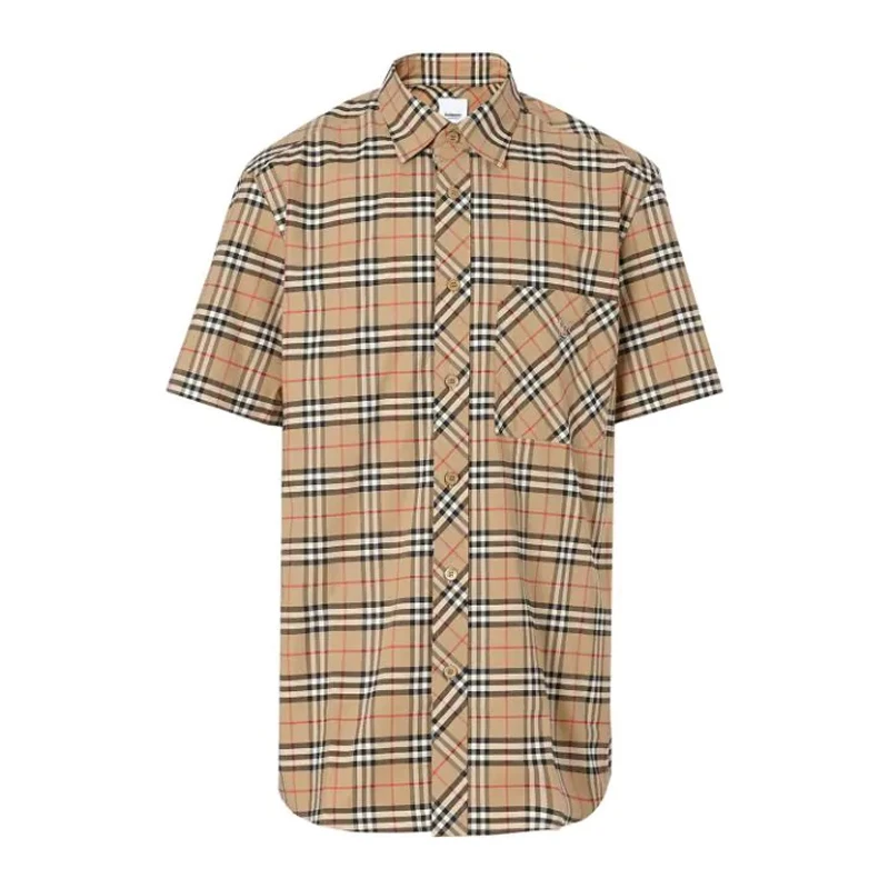 商品Burberry|Burberry 博柏利 男士米色经典格纹短袖衬衫 8017297,价格¥2298,第1张图片