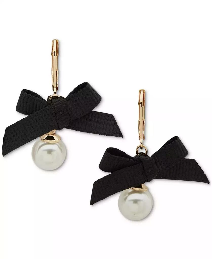 商品Anne Klein|Gold-Tone Imitation Pearl & Black Bow Leverback Drop Earrings,价格¥108,第1张图片